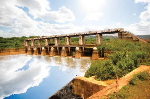 Dam with blusky Stock Photos