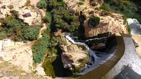 Dam in the city of Elche. First arched dam aerial view 2K. Pantano de Elche Video stock 128603959