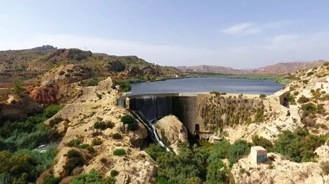 Dam in the city of Elche. First arched dam Stock Footage 128604016