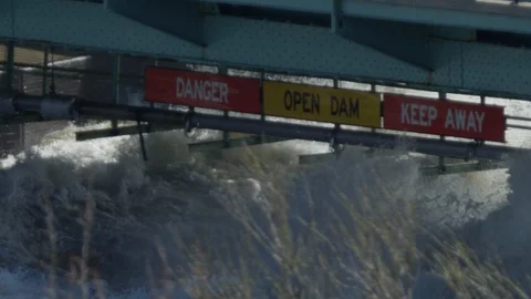 Dam closure flood emergency flow slow motion Stock Footage 107169519