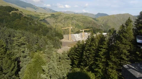 Dam construction site wide pan Stock Footage 46119135