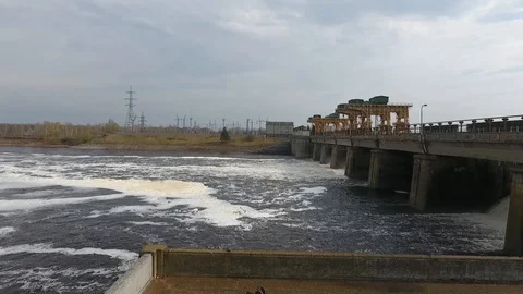 The dam discharges water. Volga. Russia. Stock Footage