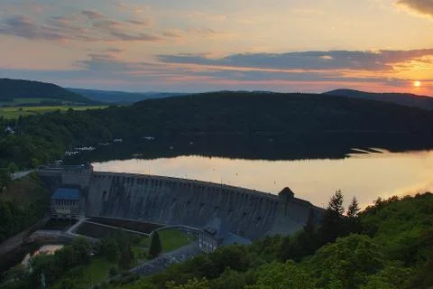 Dam of the Edersee at the sunset Stock Photos