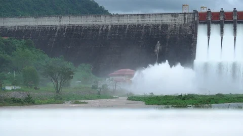 Dam with floodgate. Dolly shot. Stock Footage 96989942