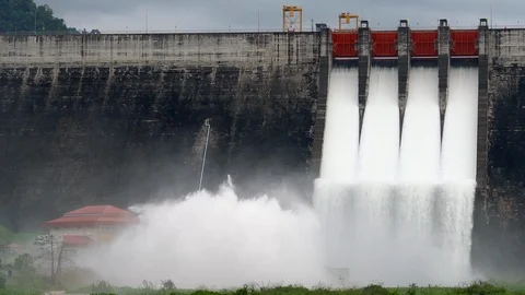 Dam with floodgate. Stock Footage 94552882