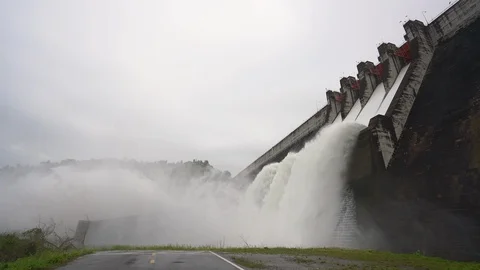 Dam with floodgate. Stock Footage 94554695