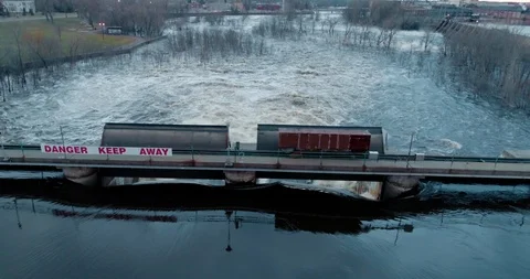 Dam Flowing River Flooding Spring Wisconsin Stock Footage 89016589