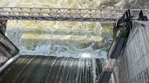 Dam Gate Open Closeup | Fast Flowing Water Falling Down Stock Footage 316769552