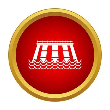 Dam generating hydroelectric power renewable energy red icon Stock Illustration