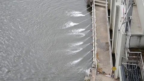 Dam with high pressure jets on river Main in Germany Stock Footage 81699283