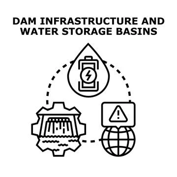Dam infrastructure water storage and hydroelectric power concept Stock Illustration