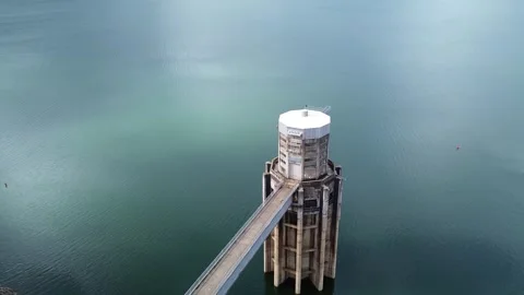 Dam intake tower in reservoir Stock Footage 334907013