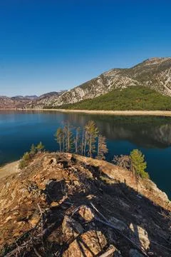 Dam lake in Green Canyon. Beatiful View to Taurus Mountains and turquoise wat Stock Photos
