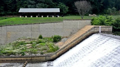 Dam on Lake Roland at Robert E. Lee Park in Baltimore, Maryland Stock Footage 51442375