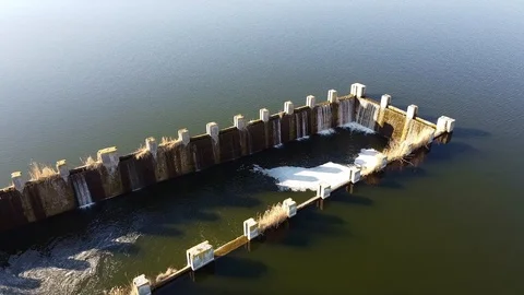 Dam Lake under blue cloudy sky aero Stock Footage 122950152