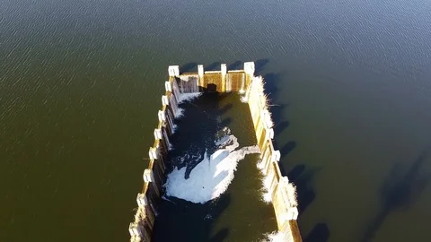 Dam Lake under blue cloudy sky aero Stock Footage 122951217