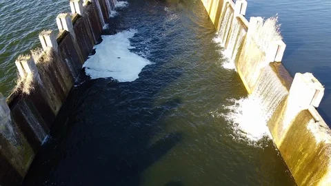 Dam Lake under blue cloudy sky aero Stock Footage 122951821