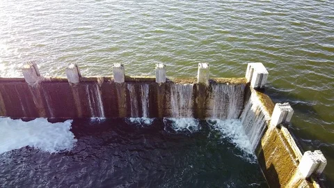 Dam Lake under blue cloudy sky aero Stock Footage 122951942