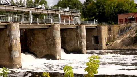 Dam with a lock, Dam with overflow, Spillway on a dam Stock Footage 115339771