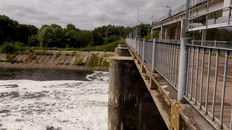 Dam with a lock, Dam with overflow, Spillway on a dam Stock Footage 115340829
