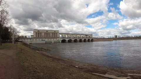 Dam over Volga in Uglich 2 4k Stock Footage 89580860