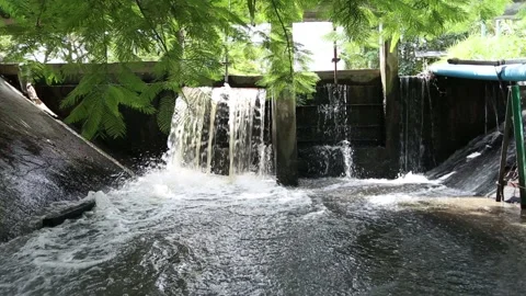 Dam overflowing in a canal  Stock Footage 143648650