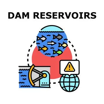 Dam reservoirs affecting fish migration and global ecosystem Stock Illustration
