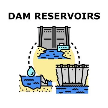 Dam reservoirs concept vector drawing illustration Stock Illustration