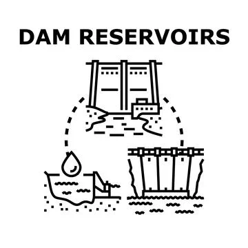 Dam reservoirs concept vector drawing illustration Stock Illustration