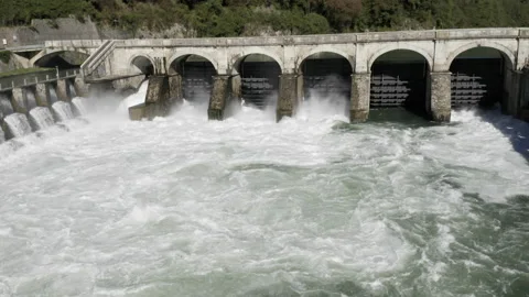 Dam River Aerial View Stock Footage 141108404