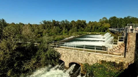 Dam on the river with rushing water Stock Footage 251759865