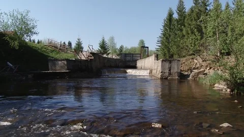 Dam on a small river Stock Footage 93554066