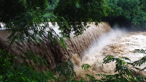 Dam Spillway and there is severe water flow Video stock 114752801
