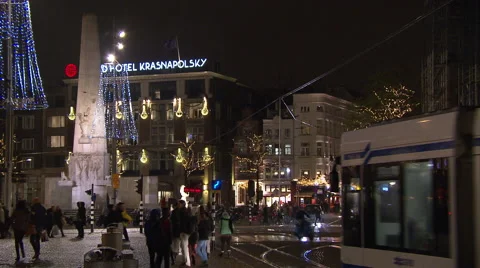 Dam square in Amsterdam with christmas 스톡 동영상 58484789