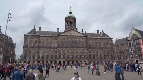 The Dam square filled with tourists Stock Footage 110009177