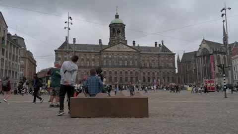 Dam Square with view of the Royal Palace in Amsterdam. Stock Footage 252003941
