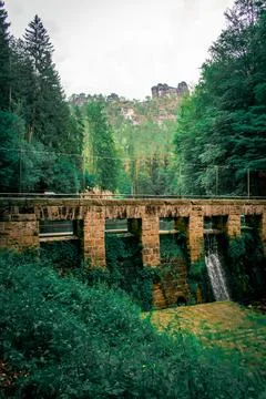 A dam surrounded by forest Foto stock