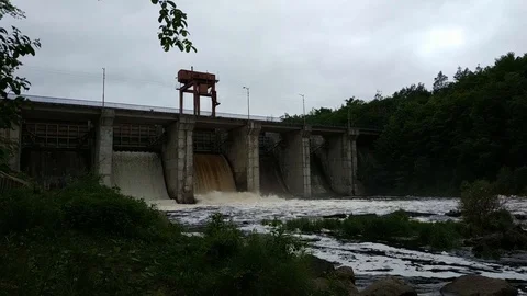 Dam water release. The excess capacity until spring way overflows. Stock Footage 123655976