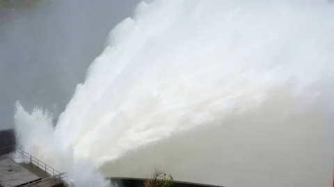 Dam water release. Water overflows during the rainy season. Khun Dan Prakan Chon Video stock 94759341