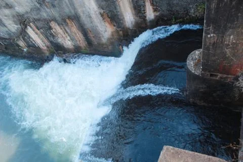 Dam waterfall gate upview Stock Photos