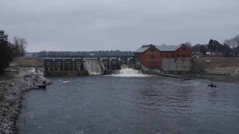 Dam in winter time Michigan Stock Footage 192473827