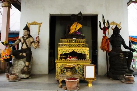 Damage buddha and Prince of Devils hell at crematorium crematory or funeral.. Stock Photos
