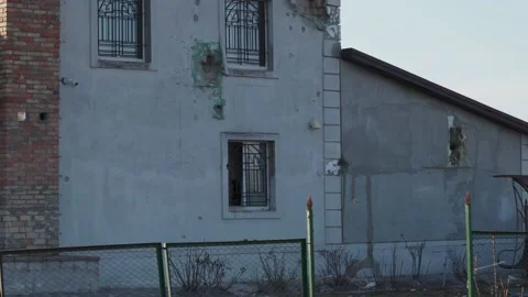 Damage to the building due to the impact of the projectile Stock Footage 201340172