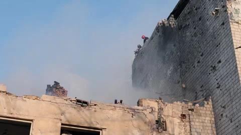 Damage building, Gray smoke, Impact damage Stock Footage 327169602