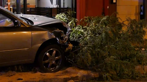 Damage of car accident at night Stock Footage 95735396