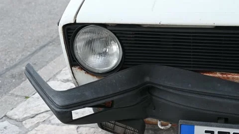 Damage on the car after the crash. Broken bumper on vehicle Vídeos de archivo 233714834
