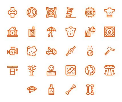 Damage Design Vector Icons featuring 28 Display Perfect Bold Line Style Illustrazione stock