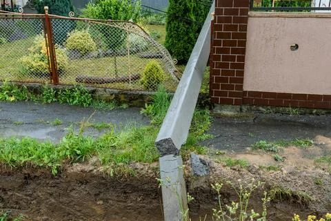 Damage to gas pipe occurred when electrical poles fell and hit it. Stock Photos