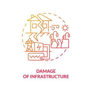 Damage of infrastructure red gradient concept icon Stock Illustration