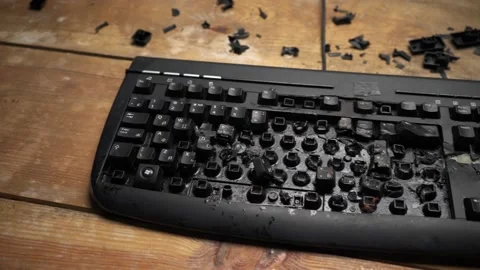 Damage keyboard. Broken office equipment. keyboard smashed buttons. Stock-Footage 166972454